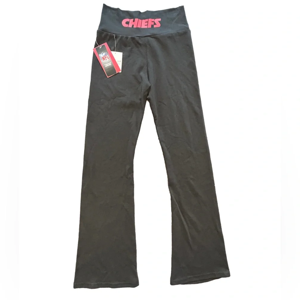 Forever 21 NFL Y2K look black crisscross waist Kansas City Chiefs leggings NWT L - Picture 2 of 7